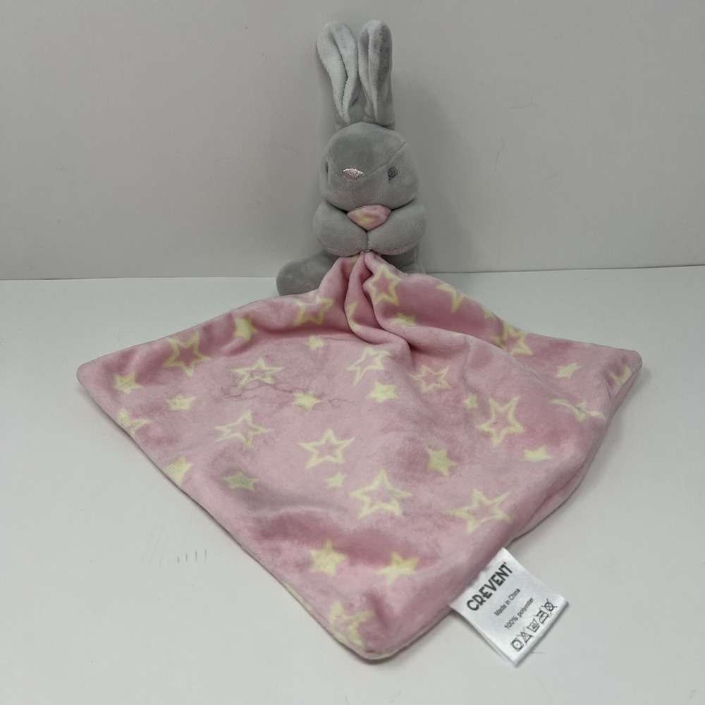 Crevent Bunny Rabbit Baby Lovey Gray Pink Security lovies 8" Soft Cuddle Toy